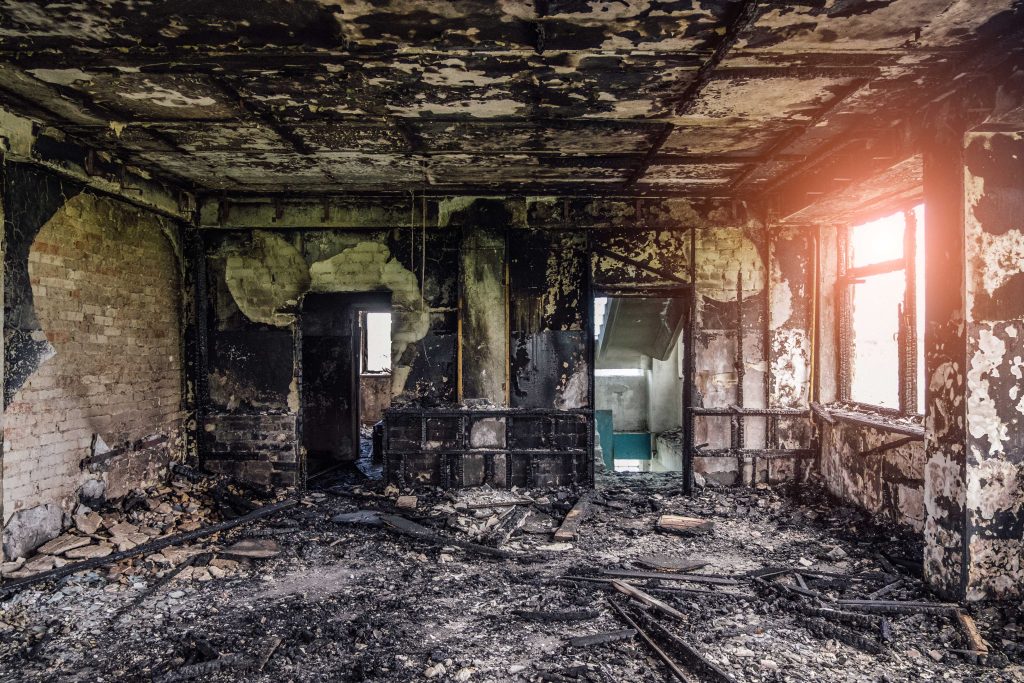 A room is completely destroyed by a fire in a Cleveland home.